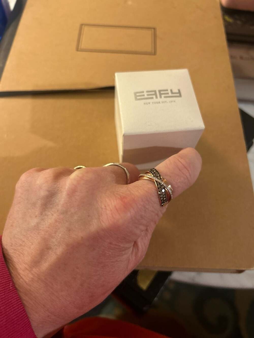 Effy 14K Rose Gold Brown and White Diamond Crossover Ring